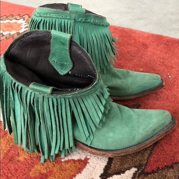 Real leather turquoise ankle boots - Picture 3 of 4